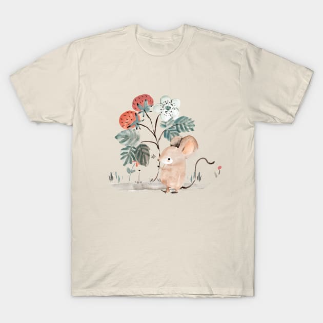 Little mouse and the berry T-Shirt by Petit Faon Prints